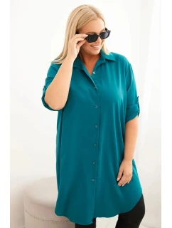Dámská košilová šaty Plus Size s delším zadním dílem a model 21428596 rukávy mořská - K-Fashion