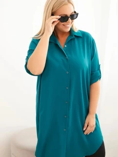 Dámská košilová šaty Plus Size s delším zadním dílem a model 21428596 rukávy mořská - K-Fashion