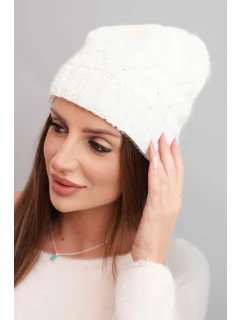 Dámská zimní čepice z vlny s krajkovým vzorem model 21817801 ecru - K-Fashion