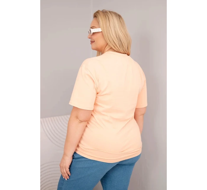 Dámská bavlněná halenka Plus Size s krátkým rukávem basic lososová