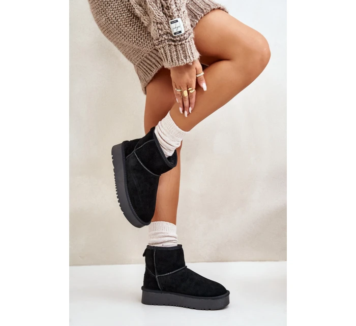 Dámské semišové zimní boty na platformě nad kotníky černé Rianaella