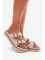 Dámské Semišové Pantofle S Přezkami Béžové D.Franklin DFSH405001