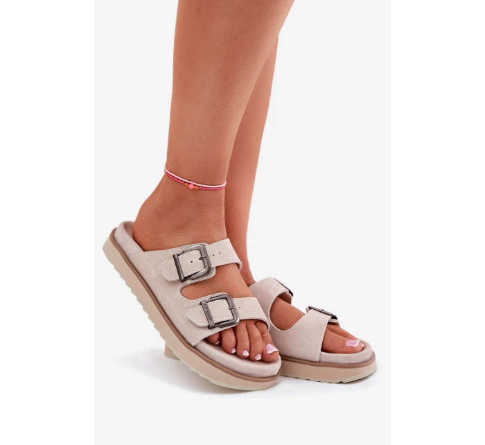 Dámské Semišové Pantofle S Přezkami Béžové D.Franklin DFSH405001