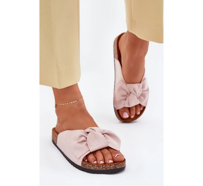 Dámské sandály na korkové podrážce s mašlí světle růžové model 21701490 - Boto