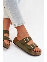 Dámské pantofle na korkové platformě se zlatými sponami Zelená Tovessa Dámské pantofle na korkové platformě se zlatými sponami Zelená Tovessa