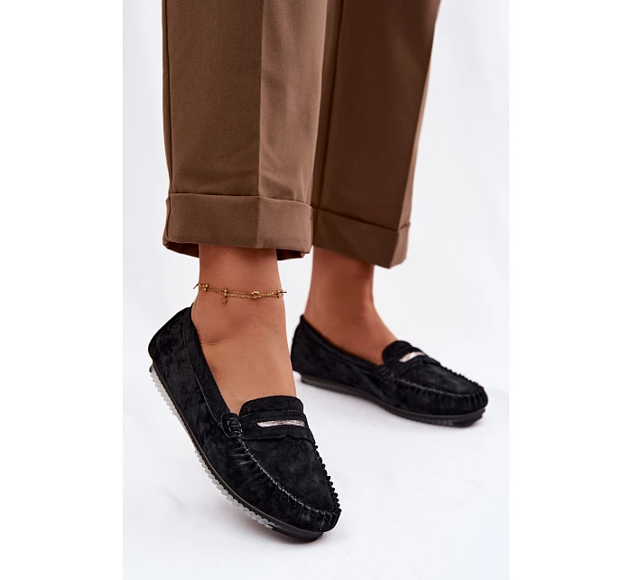 Dámské ploché mokasíny z přírodního semiše LR61-7029 Černé Dámské ploché mokasíny z přírodního semiše LR61-7029 Černé