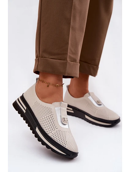 Dámské pohodlné boty z pravé kůže S.Barski LR61-7092 Béžové