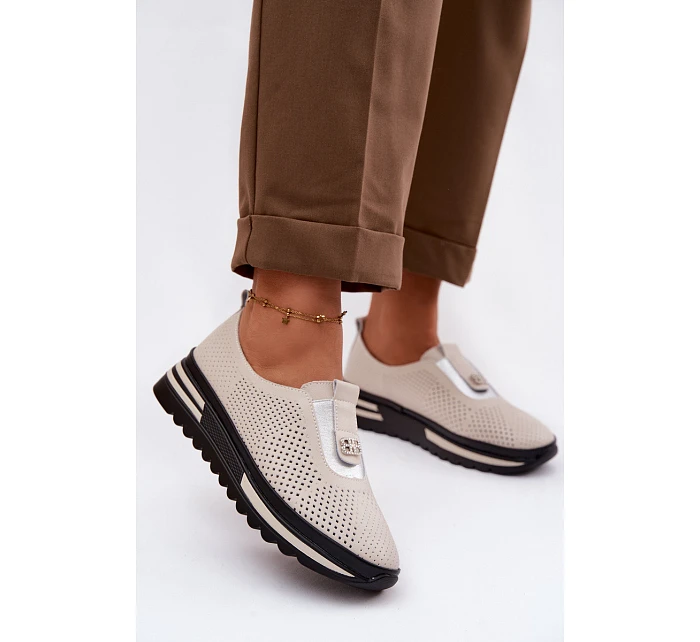 Dámské pohodlné boty z pravé kůže S.Barski LR61-7092 Béžové