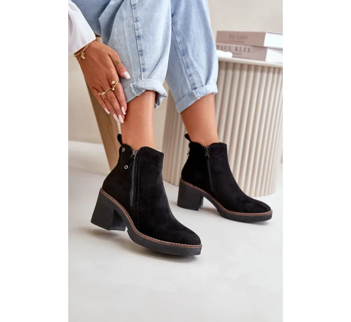 Zateplené Dámské Kotníkové Boty Na Podpatku Z Eko Semiše Černé Velarilla Zateplené Dámské Kotníkové Boty Na Podpatku Z Eko Semiše Černé Velarilla