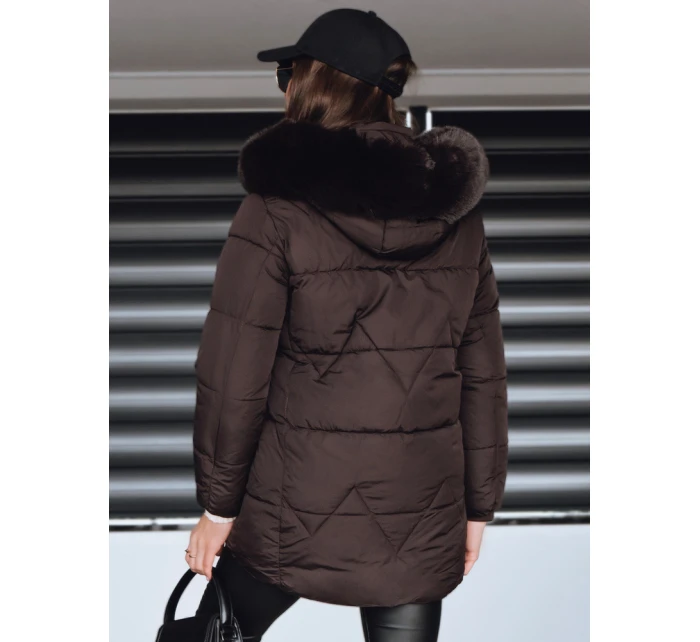 Dámská zimní prošívaná bunda s kapucí hnědá FashionStreet TY5326