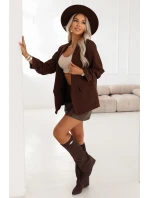 model 21796735 Dámské klasické sako s nabíranými rukávy čokoládové - numoco basic