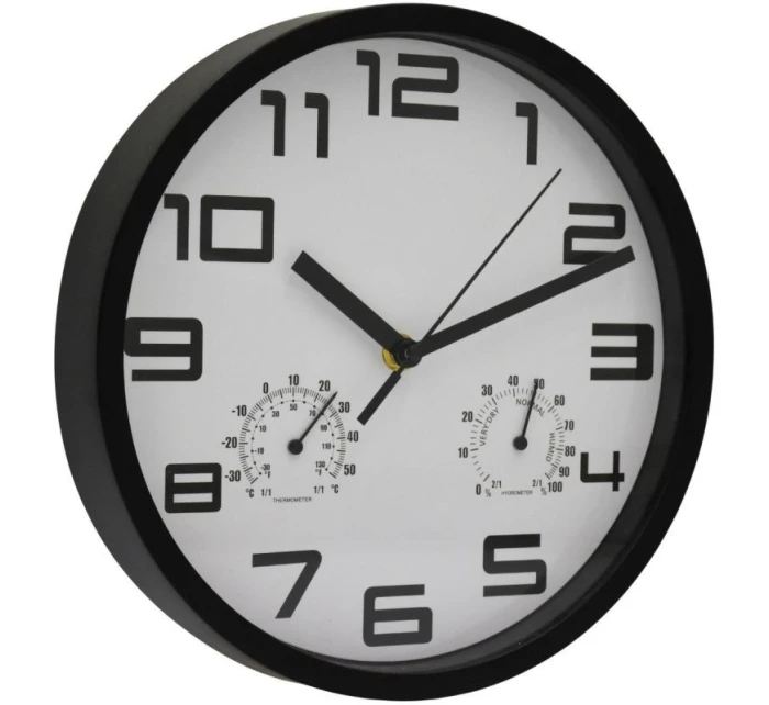 NÁSTĚNNÉ HODINY 25CM S TEPLOMĚREM BÍLÉ
