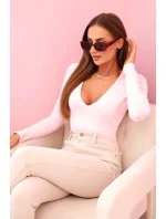 Dámská halenka s dlouhým rukávem a hlubokým výstřihem bonbónově růžová