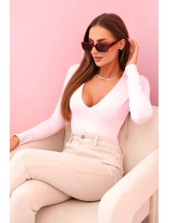 Dámská halenka s dlouhým rukávem a hlubokým výstřihem bonbónově růžová