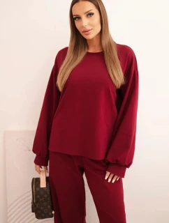Dámská bavlněná souprava se širokými nohavicemi a mikinou s dlouhým rukávem bordó