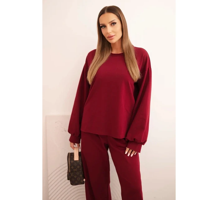 Dámská bavlněná souprava se širokými nohavicemi a mikinou s dlouhým rukávem bordó