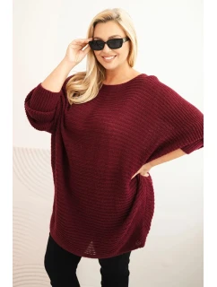 Dámský svetr Plus Size s model 21397613 pončo bordový - K-Fashion