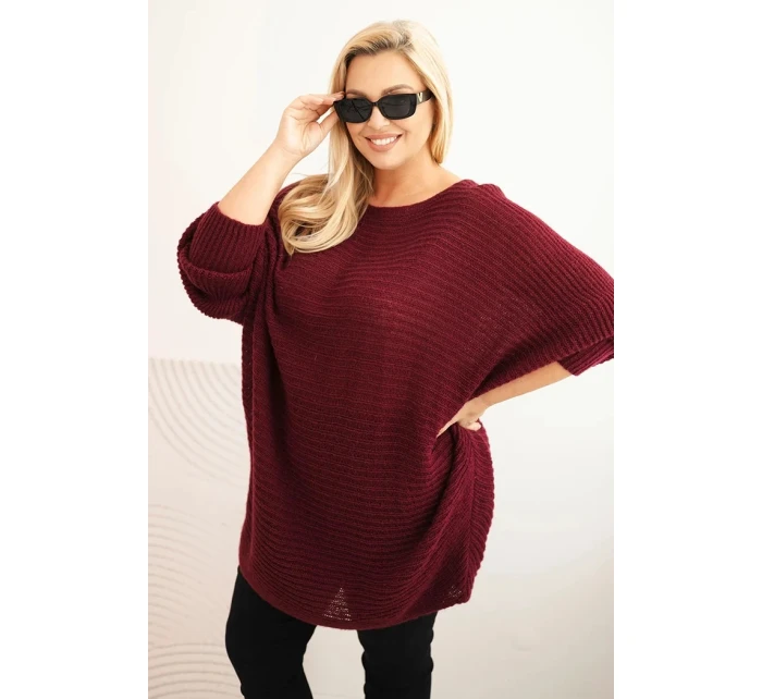 Dámský svetr Plus Size s model 21397613 pončo bordový - K-Fashion Dámský svetr Plus Size s model 21397613 pončo bordový - K-Fashion