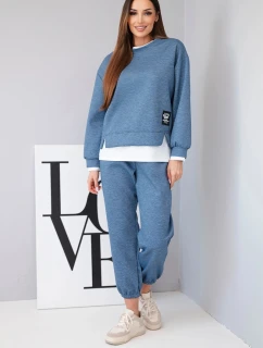 Dámský komplet s volnou mikinou a tepláky máslový jeansový melír