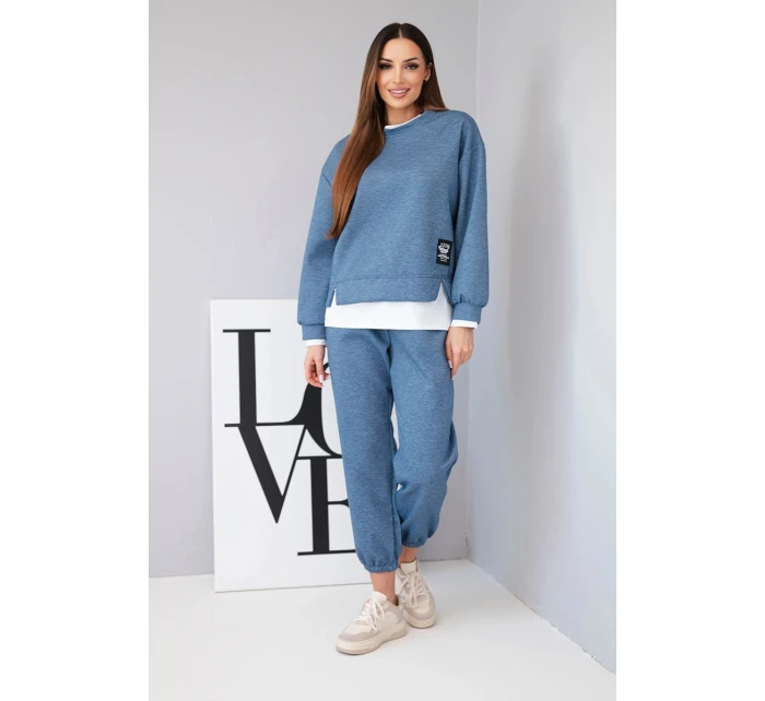 Dámský komplet s volnou mikinou a tepláky máslový model 21808637 melír - K-Fashion Dámský komplet s volnou mikinou a tepláky máslový model 21808637 melír - K-Fashion