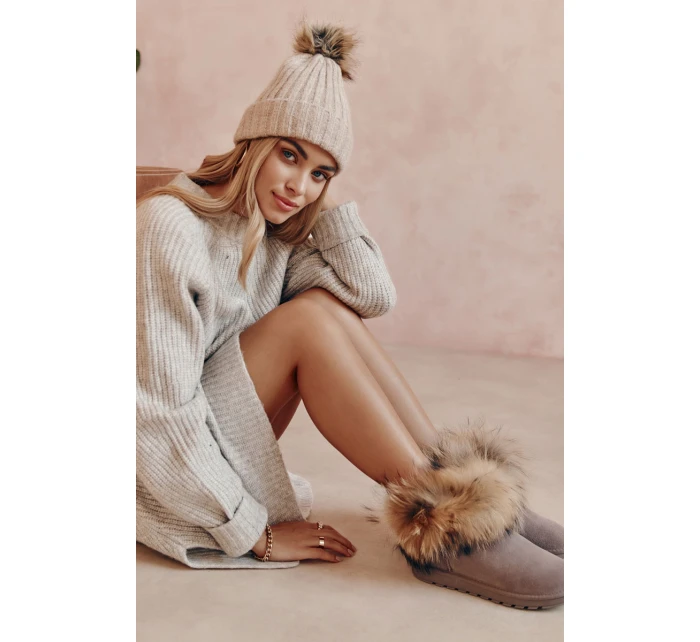 Dámské semišové sněhule s kožešinovou šedou model 21602003 - Boto Dámské semišové sněhule s kožešinovou šedou model 21602003 - Boto