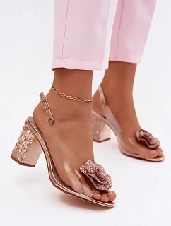 Průhledné sandály na podpatku s krystaly D&A MR61-9013 Růžové Zlaté