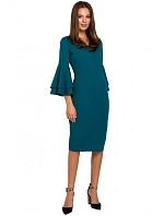 K002 Plášťové šaty s volánkovými rukávy - oceánsky modré