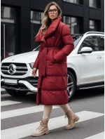 Dámský dlouhý prošívaný kabát bordó model 21990613 - Dstreet