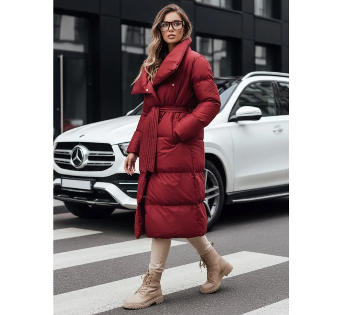 Dámský dlouhý prošívaný kabát bordó model 21990613 - Dstreet