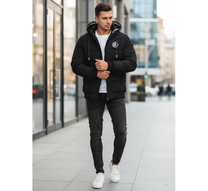 Pánská prošívaná zimní bunda s kapucí černá FashionStreet TX5072