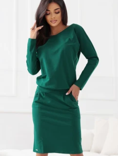 Teplákové šaty s dlouhým rukávem a kapsami  střih s výstřihem na zádech zelené model 21303434 - numoco