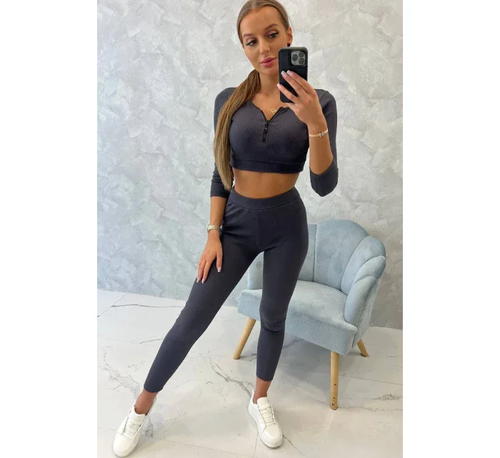 Pruhovaný set krátký top grafitový