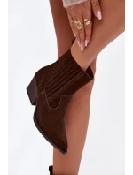 Semišové dámské boty kovbojky na podpatku zateplené čokoládové Dylira Semišové dámské boty kovbojky na podpatku zateplené čokoládové Dylira