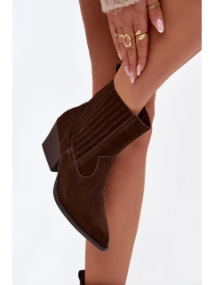 Semišové dámské boty kovbojky na podpatku zateplené čokoládové Dylira