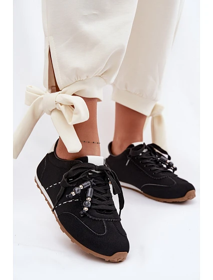 Dámské nízké tenisky s korálky černé model 22095342 - Boto