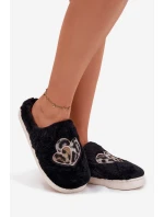 Dámské chlupaté papuče srdíčka – černé Amandra Dámské chlupaté papuče srdíčka – černé Amandra