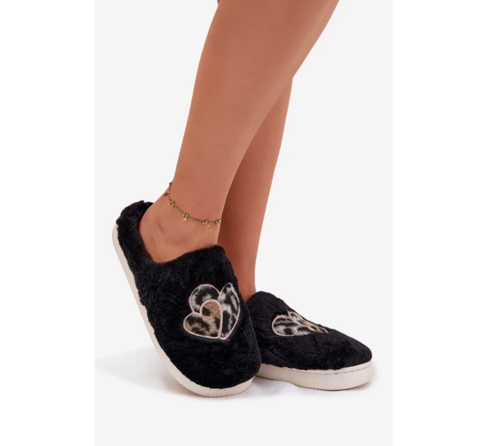 Dámské chlupaté papuče srdíčka – černé Amandra Dámské chlupaté papuče srdíčka – černé Amandra