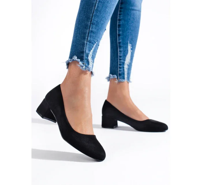 Luxusní  lodičky dámské černé na plochém podpatku