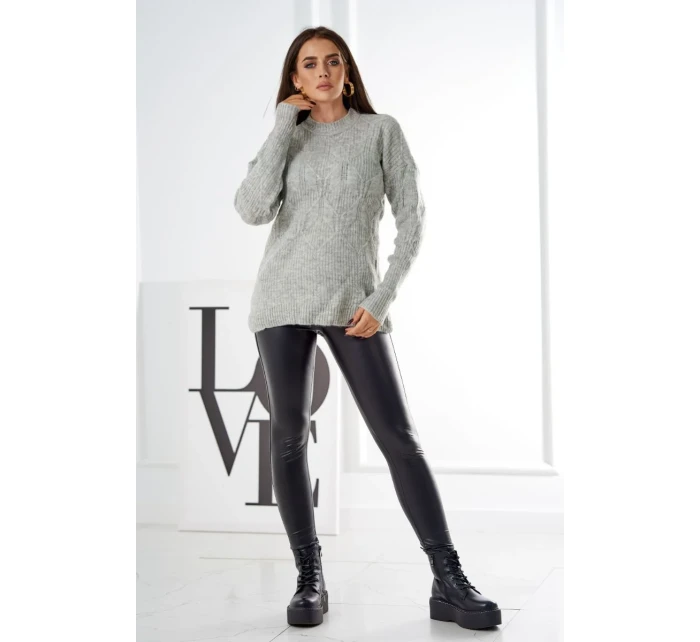 Svetr model 18970343 přes hlavu s módní vazbou šedý - K-Fashion Svetr model 18970343 přes hlavu s módní vazbou šedý - K-Fashion