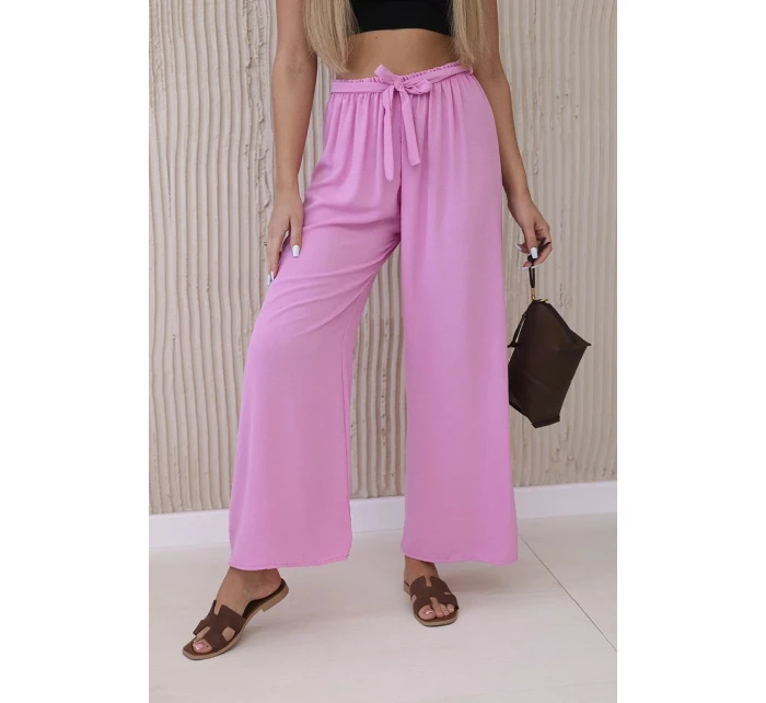 Kalhoty s širokým pasem světle růžová