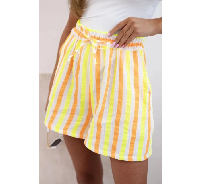 Dámské bavlněné šortky pruhované žlutý neon