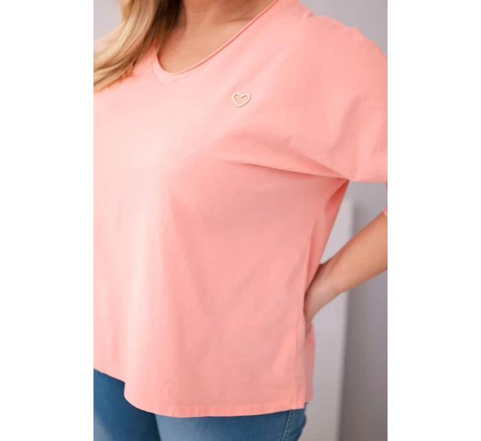 Dámská bavlněná oversize halenka Plus Size s výstřihem do V meruňková