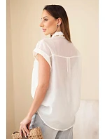 Dámská košile z model 22048743 s ozdobným límečkem a kapsami světle béžová - K-Fashion