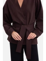 B297 Pletené sako bez límce s otevřenou přední částí - tmavá čokoláda