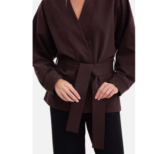 B297 Pletené sako bez límce s otevřenou přední částí - tmavá čokoláda