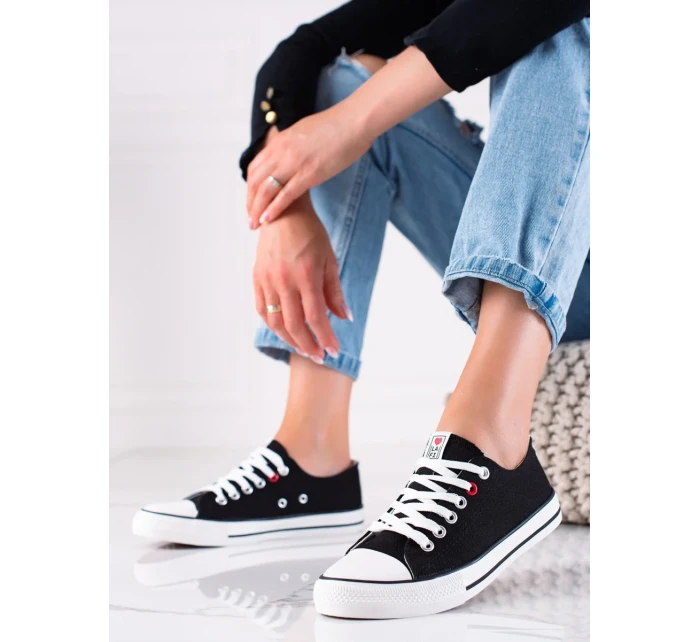 Jedinečné černé  tenisky dámské bez podpatku