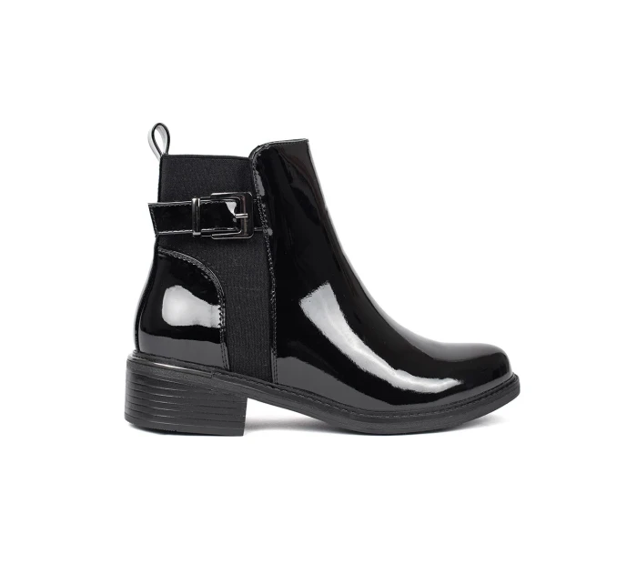 Originální dámské černé kotníčkové boty na širokém podpatku Originální dámské černé kotníčkové boty na širokém podpatku