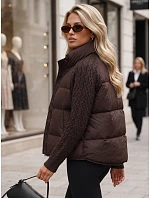 Dámská prošívaná péřová bunda s pletenými rukávy, hnědá, FashionStreet TY5931 Dámská prošívaná péřová bunda s pletenými rukávy, hnědá, FashionStreet TY5931