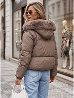 Dámská zimní prošívaná bunda s kožešinou v barvě taupe, FashionStreet TY5984 Dámská zimní prošívaná bunda s kožešinou v barvě taupe, FashionStreet TY5984