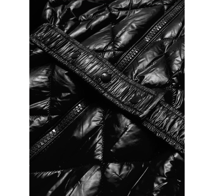 Černo/hnědá lesklá zimní bunda s mechovitým kožíškem (W756)